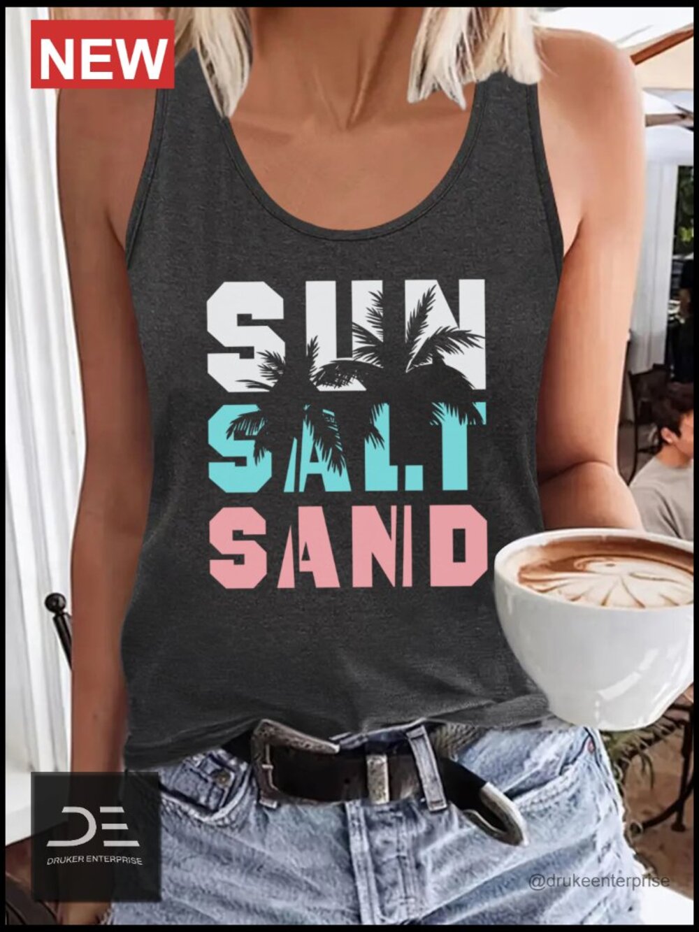 Women's Vintage Graphic Tank Top Summer Beach Loose Sleeveless Racerback Cami - Picture 5 of 7